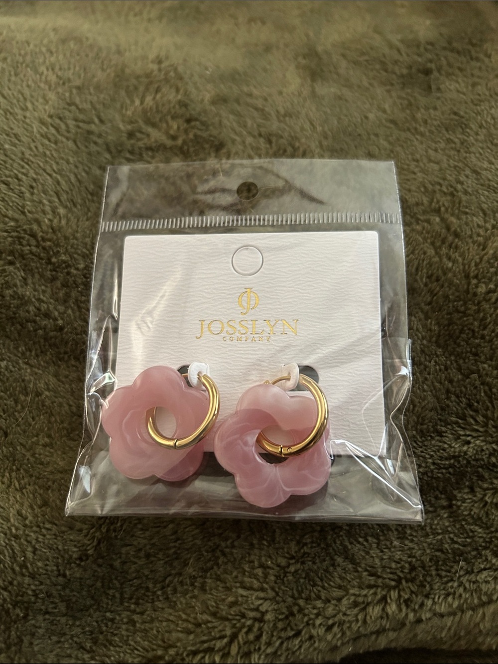 Pink Flower Hoop Earrings with Gold-Tone Hoops
